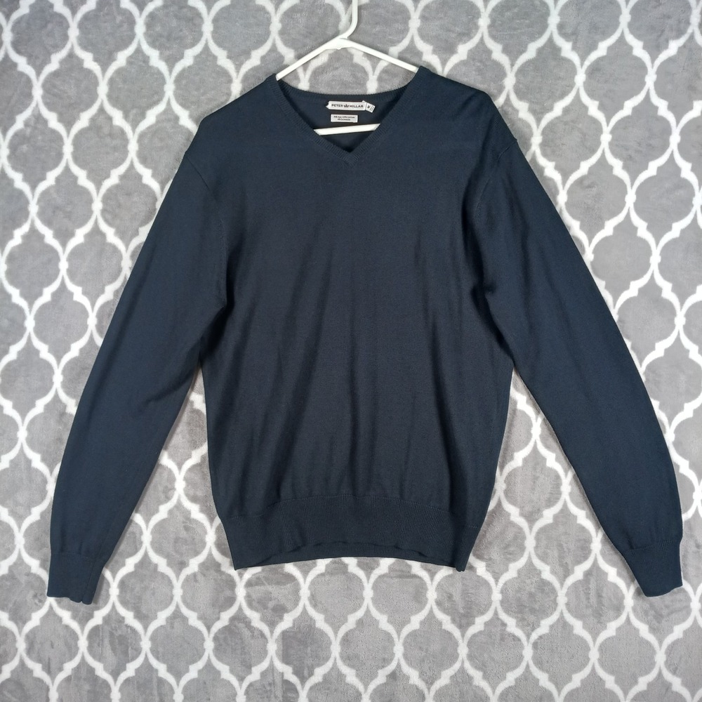 Peter Millar Sweater Men Medium Black V Neck Silk Cashmere Cotton Pullover